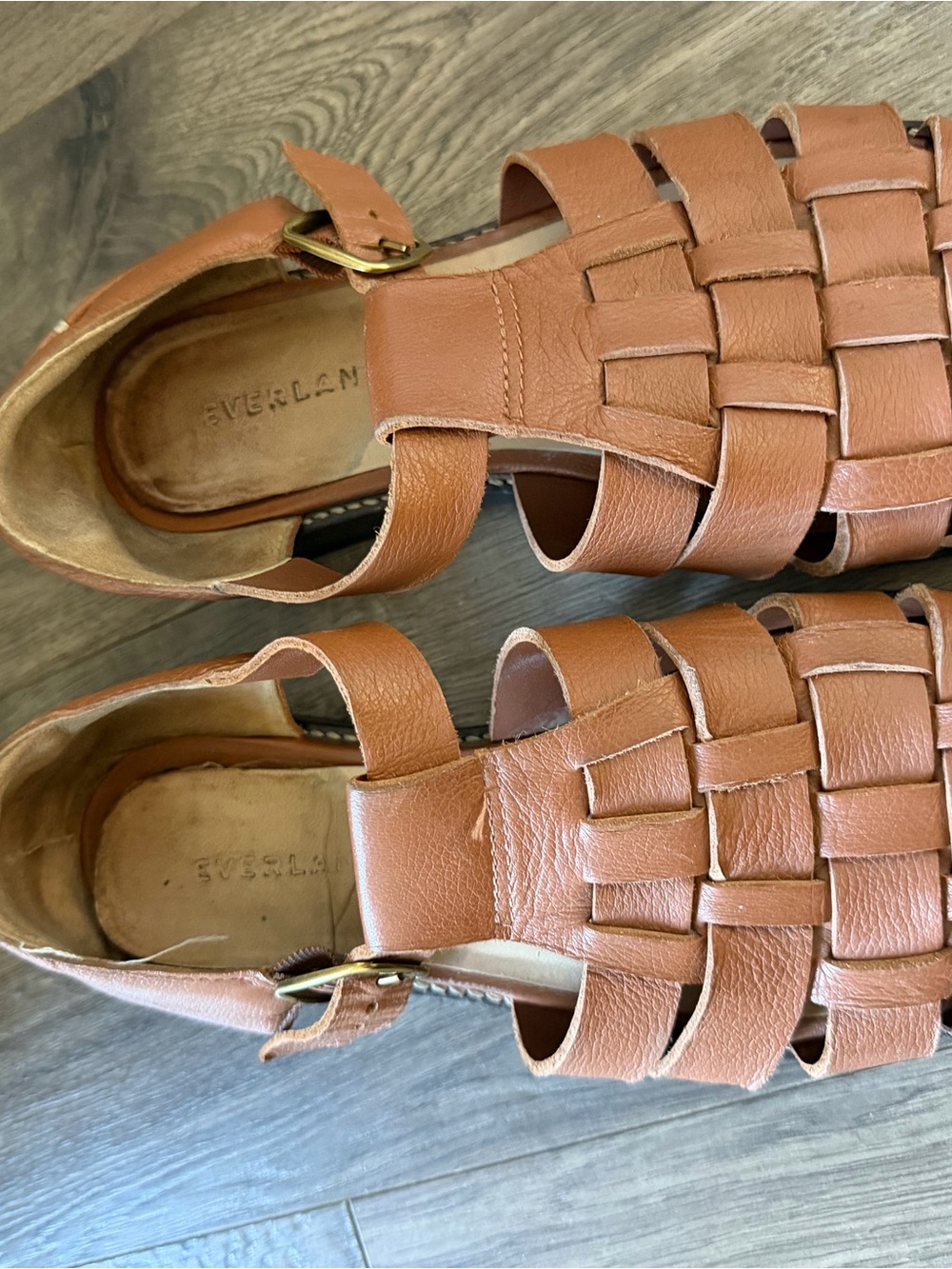 Everlane Woven Leather Fisherman Sandals — Cognac Brown